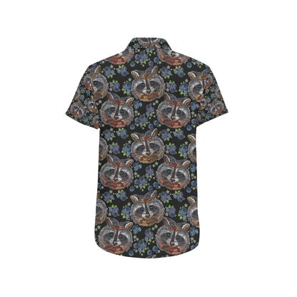 Raccoon Pattern Print Design A03 Men's Short Sleeve Button Up Shirt