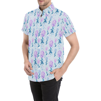 Lilac Pattern Print Design LI05 Men's Short Sleeve Button Up Shirt