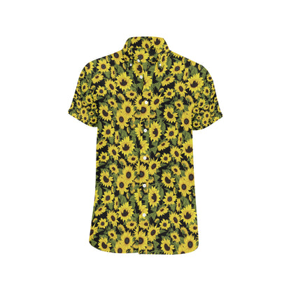 Sunflower Fresh Bright Color Print Men's Short Sleeve Button Up Shirt