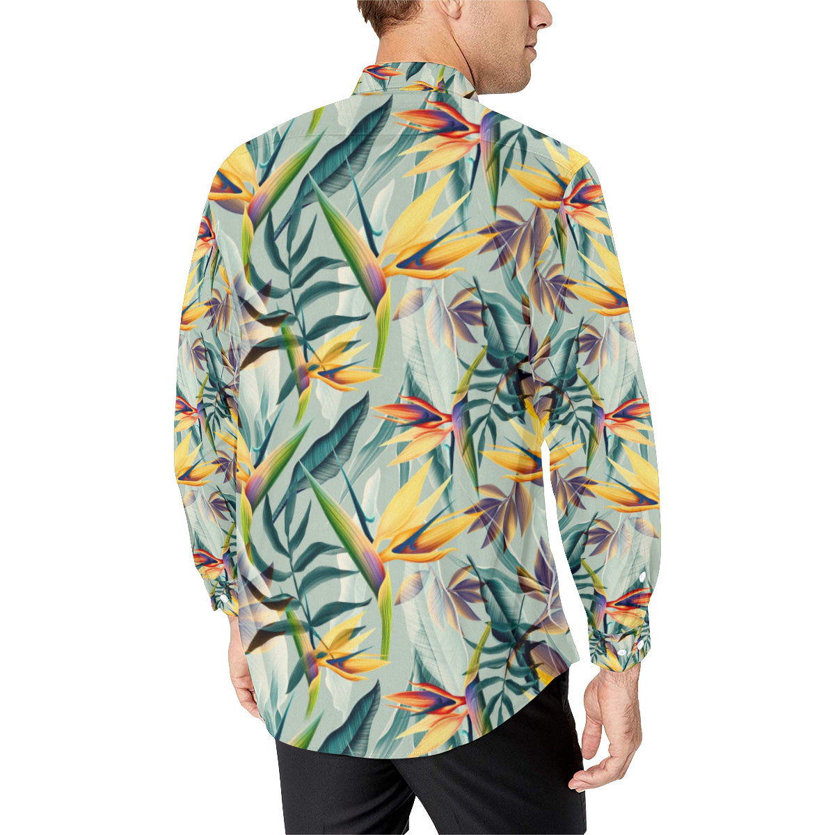 Tropical Flower Pattern Print Design TF022 Men's Long Sleeve Shirt