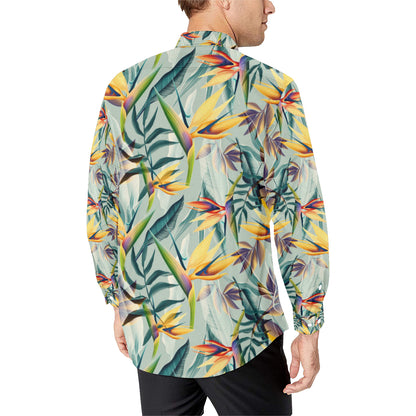 Tropical Flower Pattern Print Design TF022 Men's Long Sleeve Shirt