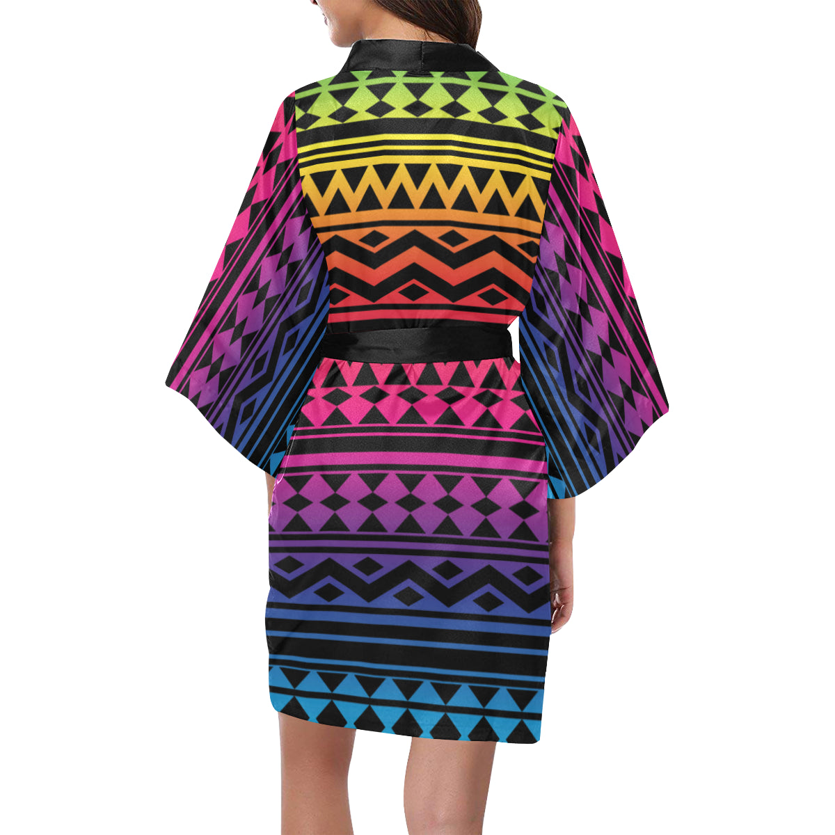 Rainbow Tribal Pattern Print Design A02 Women's Short Kimono