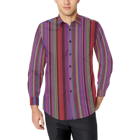 Serape Stripe Print Men's Long Sleeve Shirt