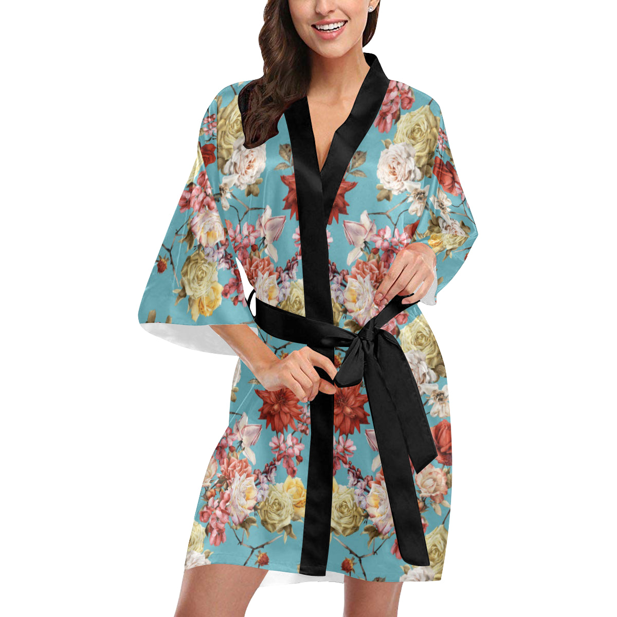 Summer Floral Pattern Print Design SF05 Women Kimono Robe