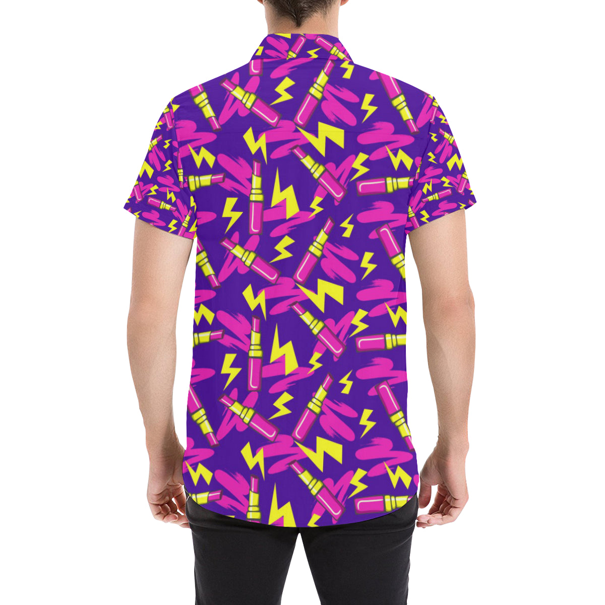 Lipstick Pattern Print Design LT04 Men's Short Sleeve Button Up Shirt