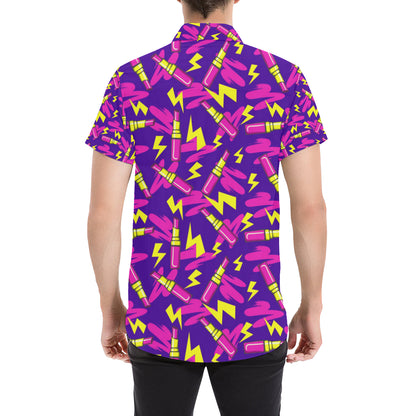 Lipstick Pattern Print Design LT04 Men's Short Sleeve Button Up Shirt