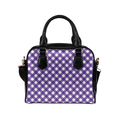 Gingham Purple Pattern Print Design 03 Shoulder Handbag