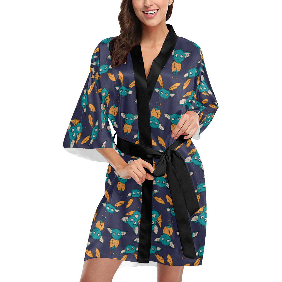 Bat Pattern Print Design 07 Women's Short Kimono