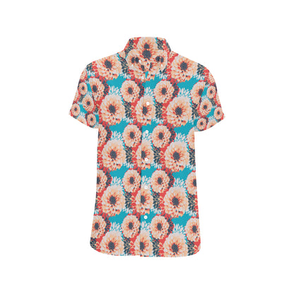 Dahlia Pattern Print Design DH05 Men's Short Sleeve Button Up Shirt