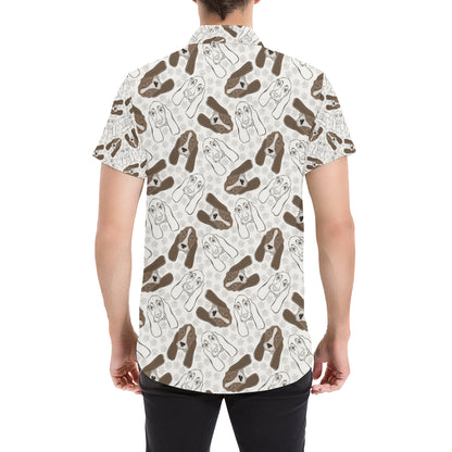 Basset Hound Pattern Print Design 01 Men's Short Sleeve Button Up Shirt