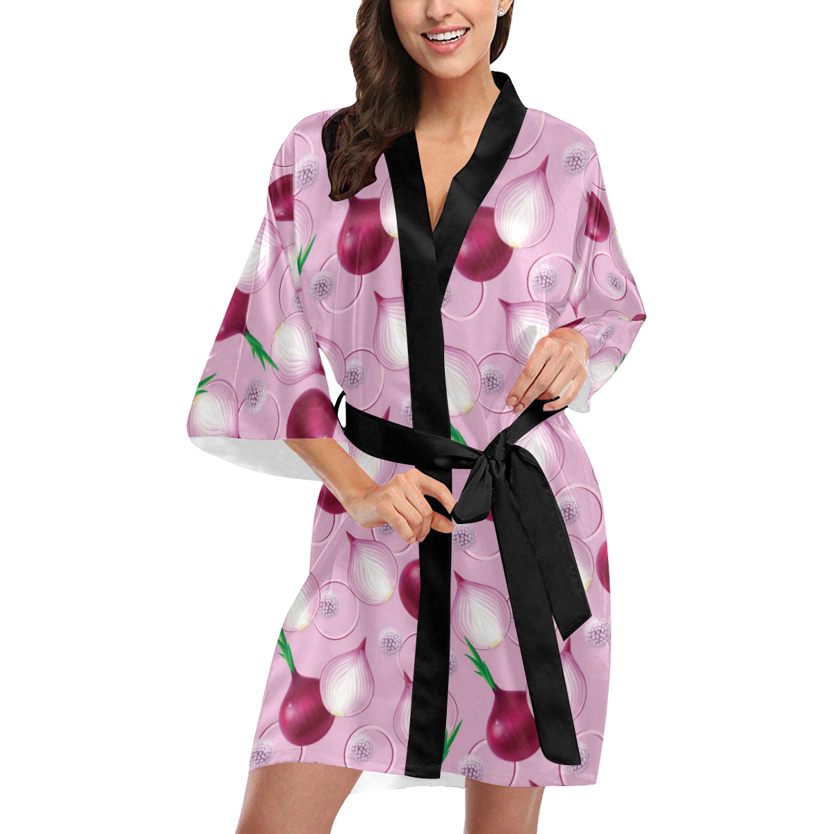 Onion Pattern Print Design A01 Women's Short Kimono