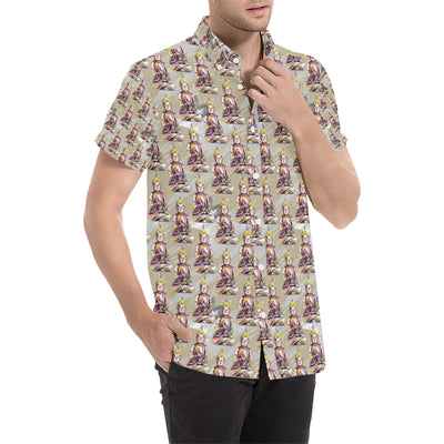 Buddha Pattern Print Design 07 Men's Short Sleeve Button Up Shirt