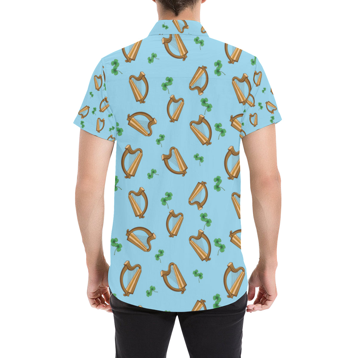Harp Pattern Print Design 01 Men's Short Sleeve Button Up Shirt
