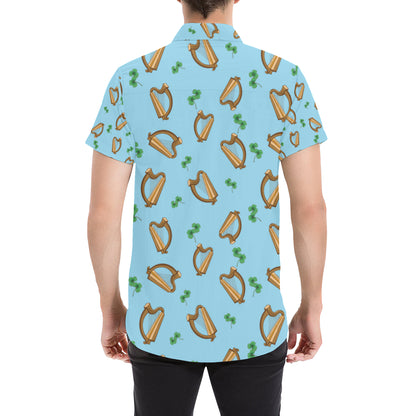 Harp Pattern Print Design 01 Men's Short Sleeve Button Up Shirt