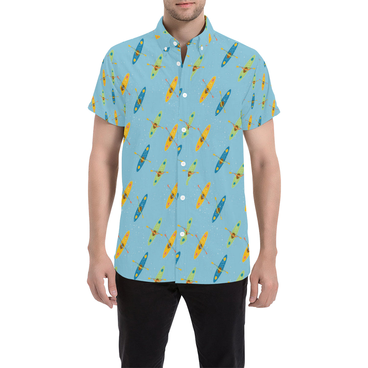 Kayak Pattern Print Design 04 Men's Short Sleeve Button Up Shirt