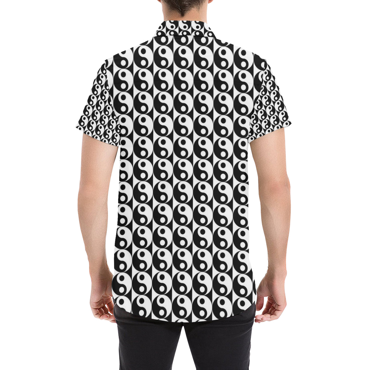Yin Yang Classic Pattern Design Print Men's Short Sleeve Button Up Shirt