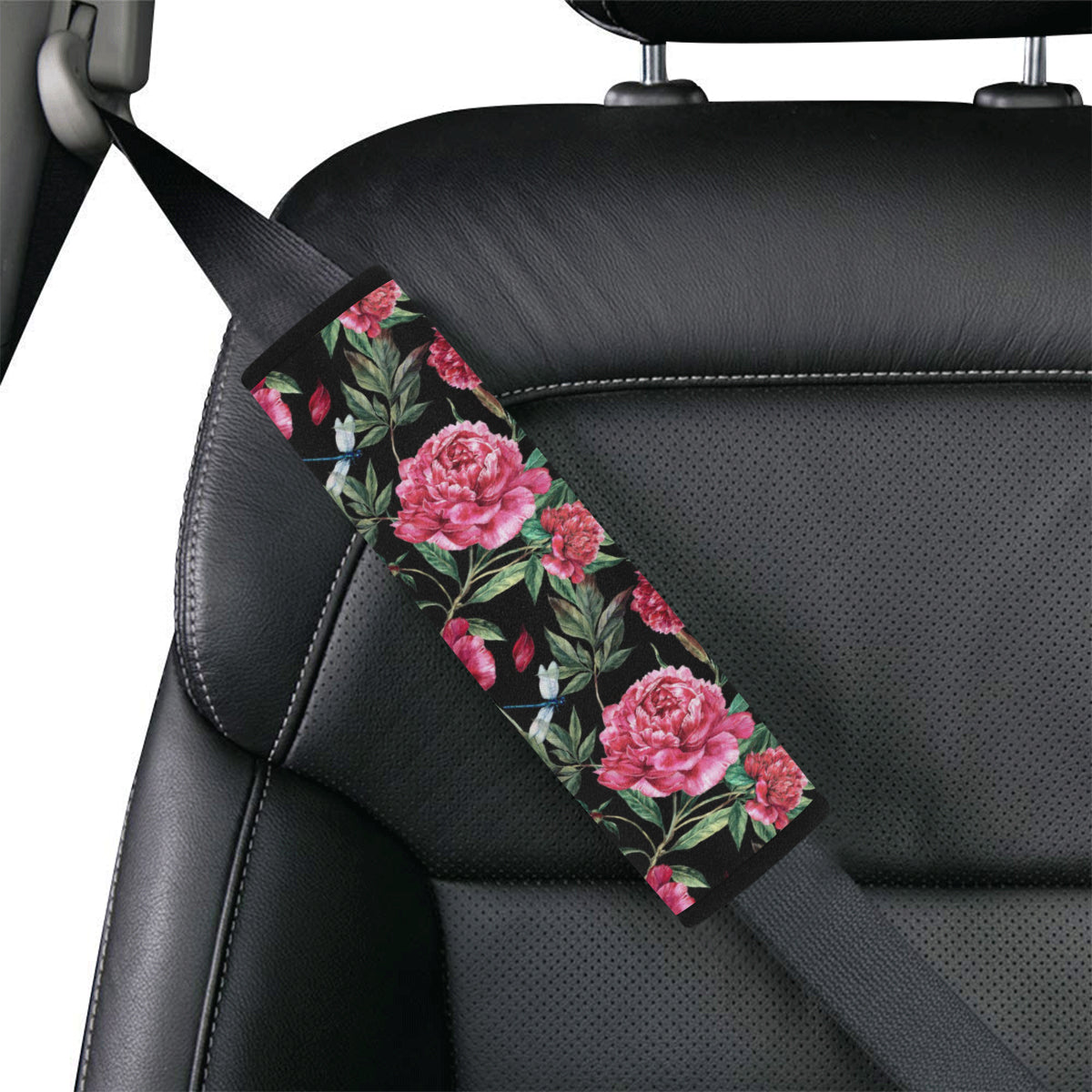 Peony Pattern Print Design PE04 Car Seat Belt Cover