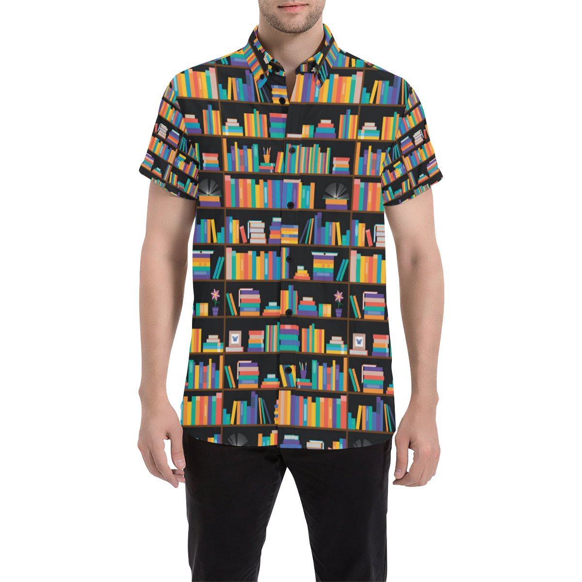 Book Pattern Print Design 05 Men's Short Sleeve Button Up Shirt