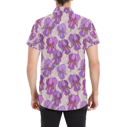 Iris Pattern Print Design IR05 Men's Short Sleeve Button Up Shirt