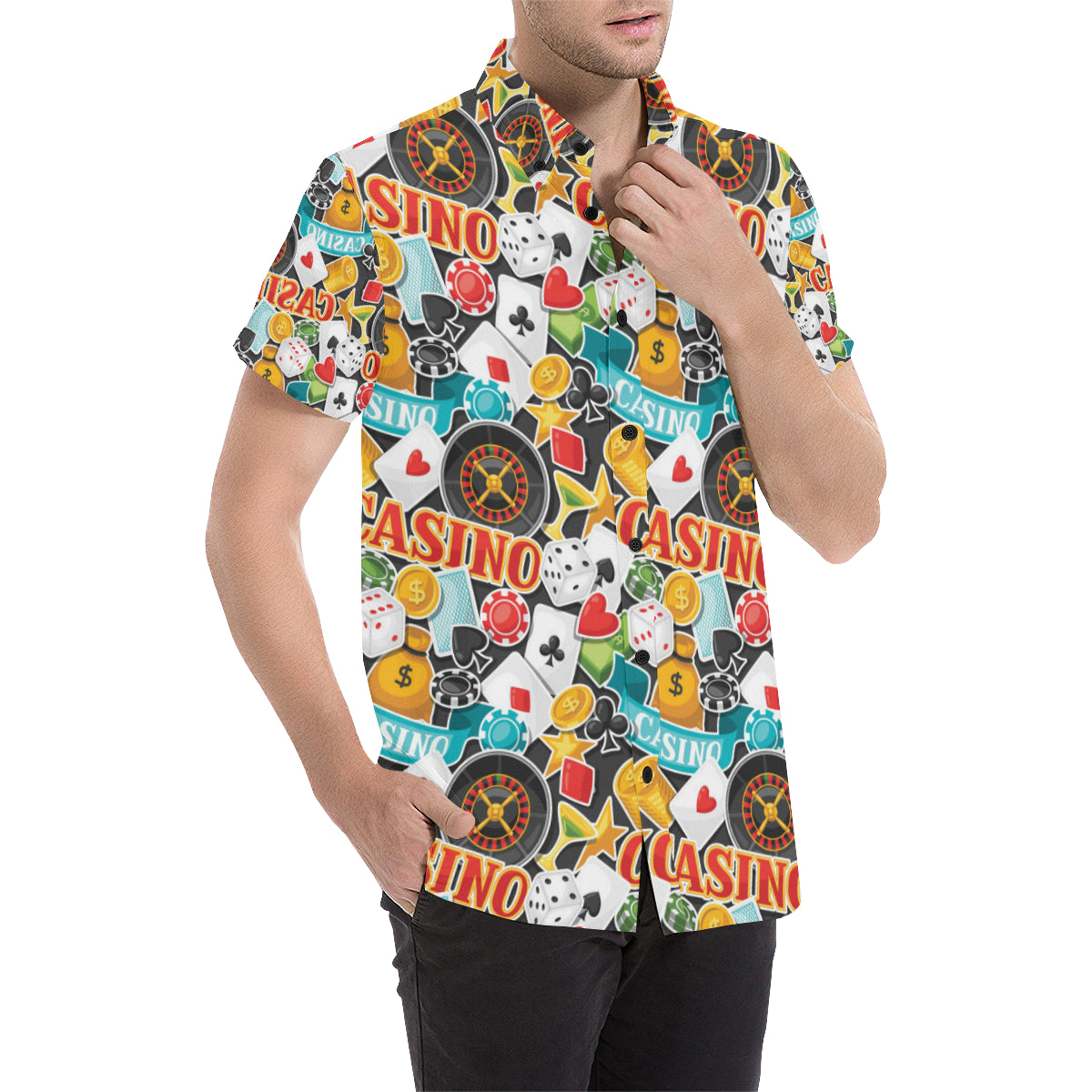 Casino Pattern Print Design 03 Men's Short Sleeve Button Up Shirt