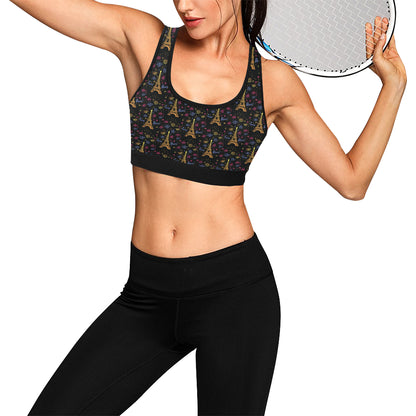 Eiffel Tower Love Paris Print Sports Bra