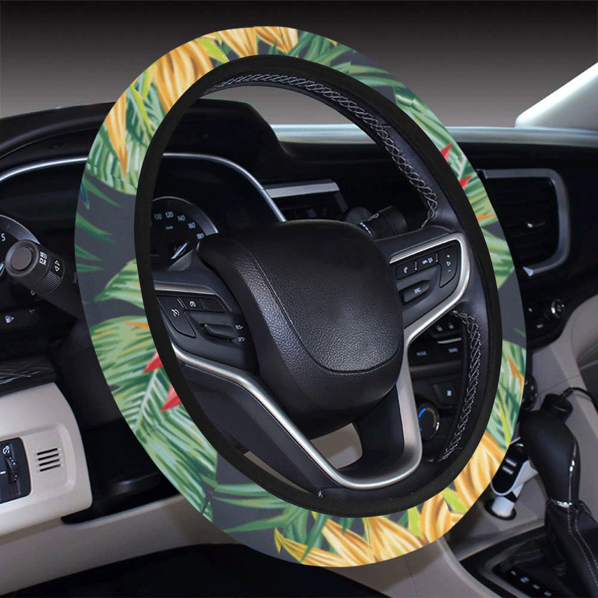 Bird Of Paradise Pattern Print Design BOP09 Steering Wheel Cover with Elastic Edge