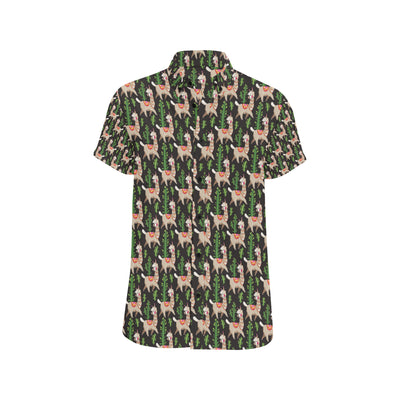 Alpaca Cactus Design Themed Print Men's Short Sleeve Button Up Shirt