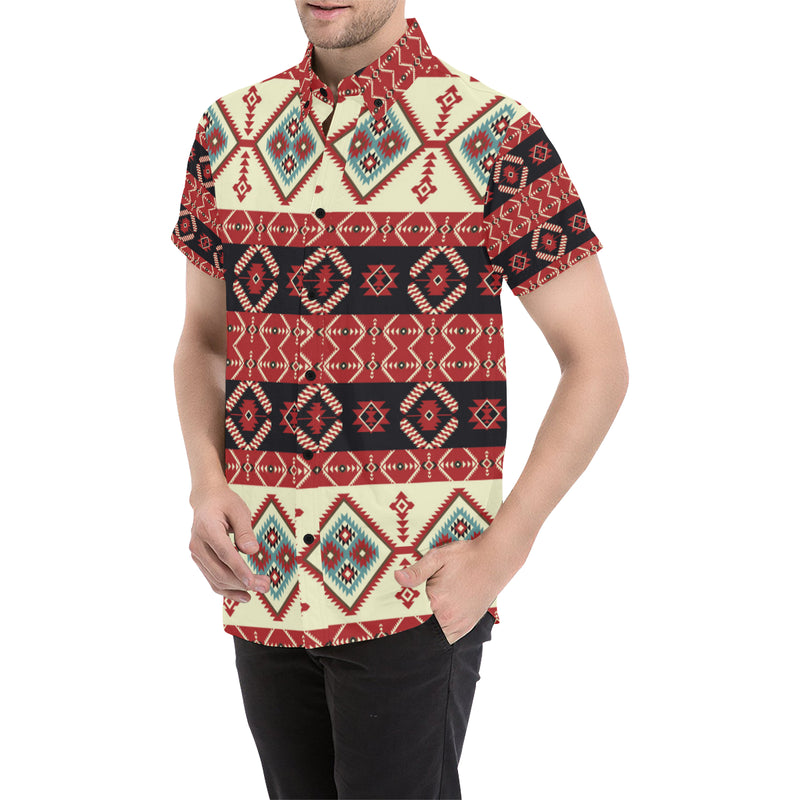 Navajo Pattern Print Design A05 Men's Short Sleeve Button Up Shirt