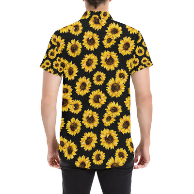 Sunflower Pattern Print Design SF05 Men's Short Sleeve Button Up Shirt