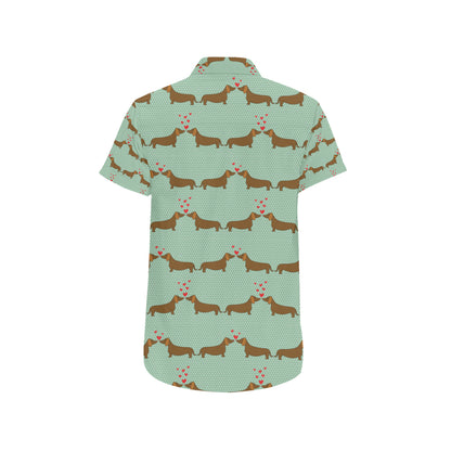 Dachshund Pattern Print Design 02 Men's Short Sleeve Button Up Shirt