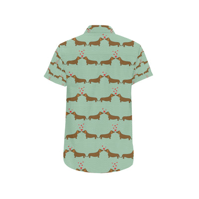 Dachshund Pattern Print Design 02 Men's Short Sleeve Button Up Shirt