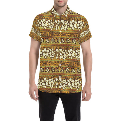 Hawaiian Themed Pattern Print Design H015 Men's Short Sleeve Button Up Shirt