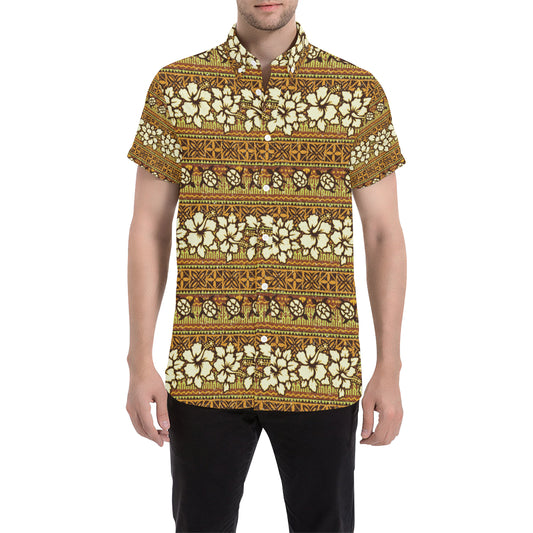 Hawaiian Themed Pattern Print Design H015 Men's Short Sleeve Button Up Shirt
