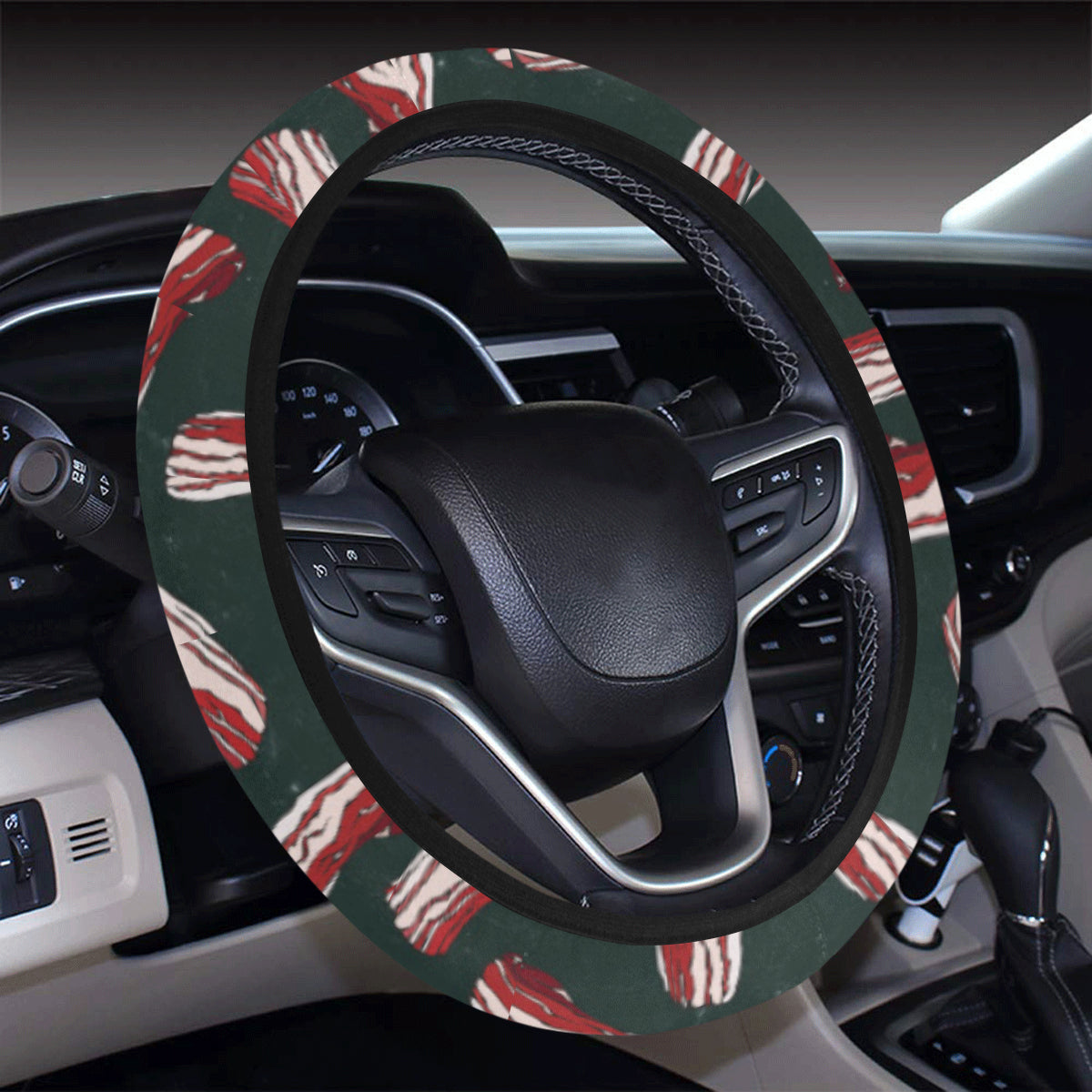 Bacon Pattern Print Design 02 Steering Wheel Cover with Elastic Edge