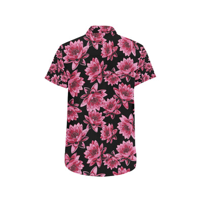 Lotus Pattern Print Design 03 Men's Short Sleeve Button Up Shirt