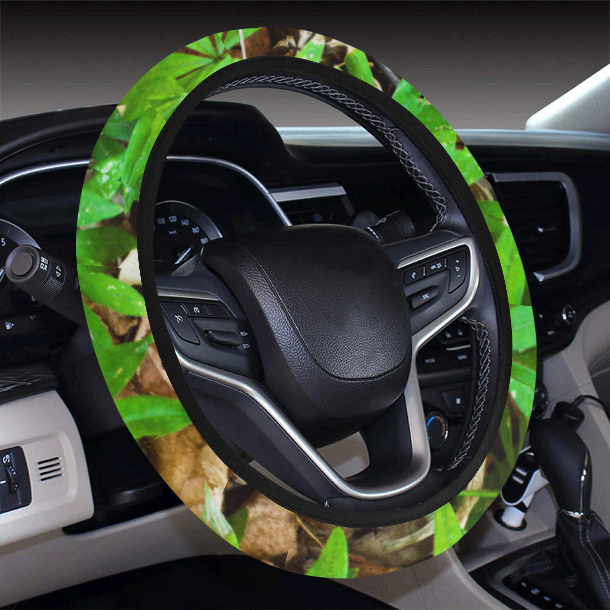 Camouflage Realistic Tree Fresh Print Steering Wheel Cover with Elastic Edge