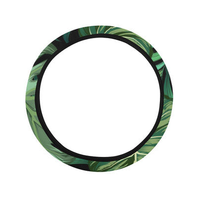 Green Fresh Tropical Palm Leaves Steering Wheel Cover with Elastic Edge