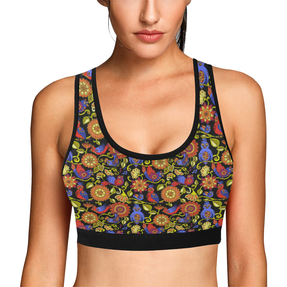 Steampunk Bird Design Themed Print Sports Bra