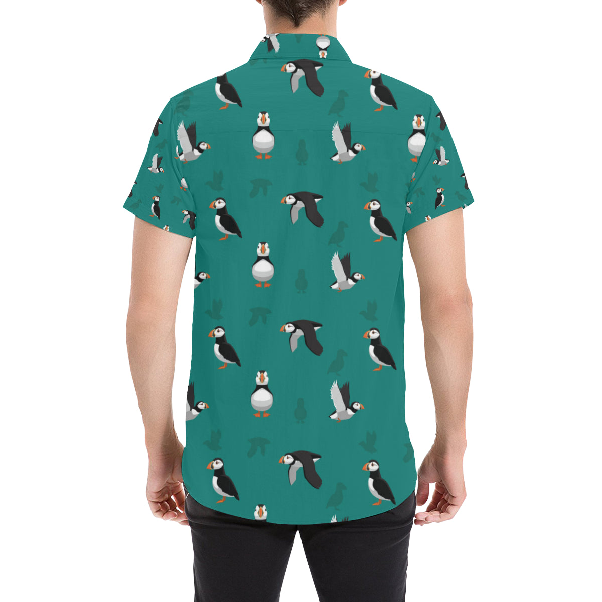 Puffin Pattern Print Design A02 Men's Short Sleeve Button Up Shirt