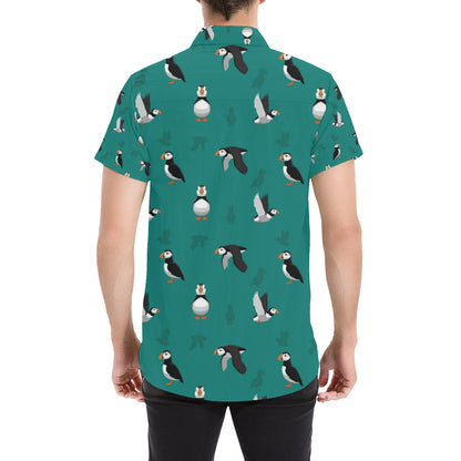 Puffin Pattern Print Design A02 Men's Short Sleeve Button Up Shirt