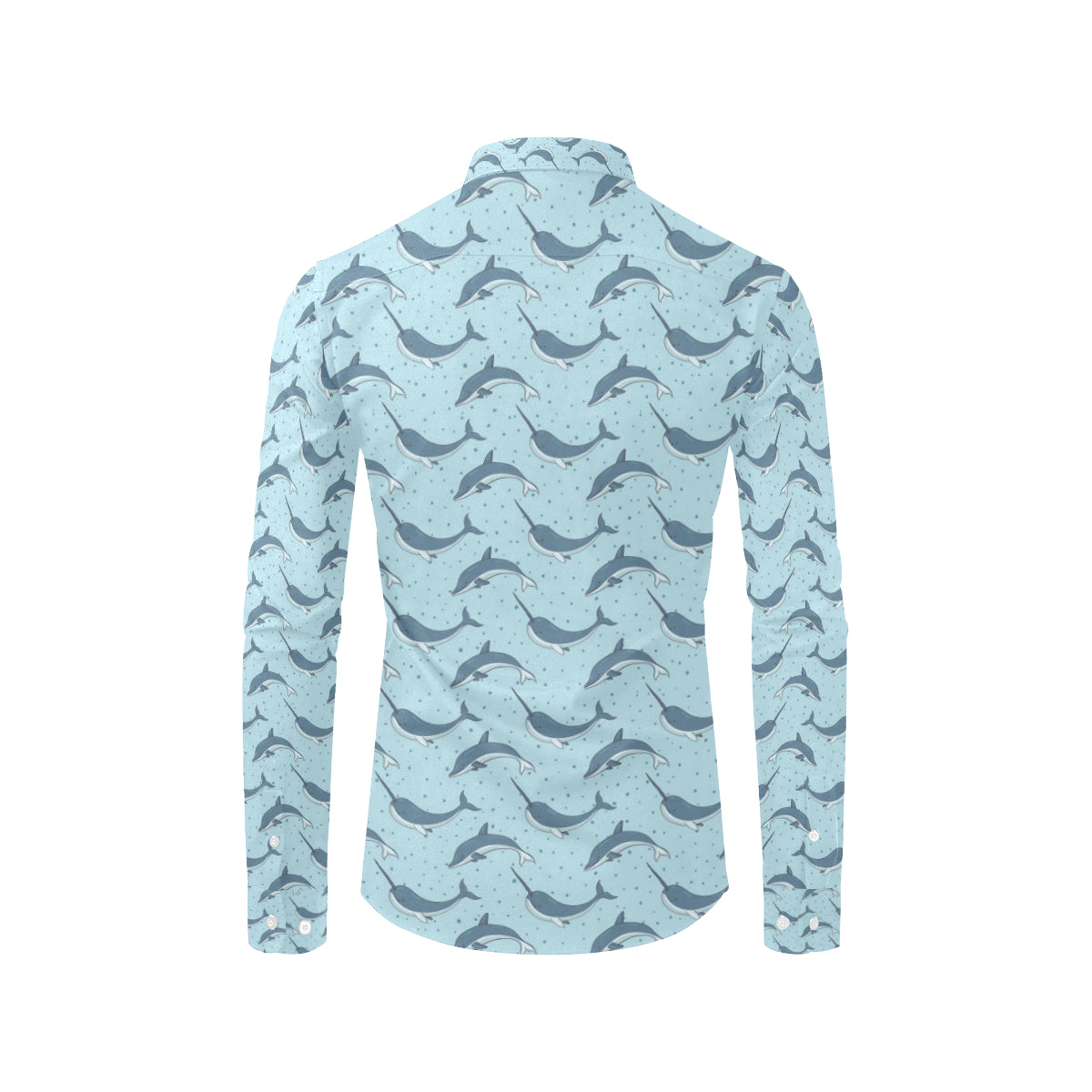 Narwhal Dolphin Print Men's Long Sleeve Shirt