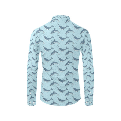 Narwhal Dolphin Print Men's Long Sleeve Shirt