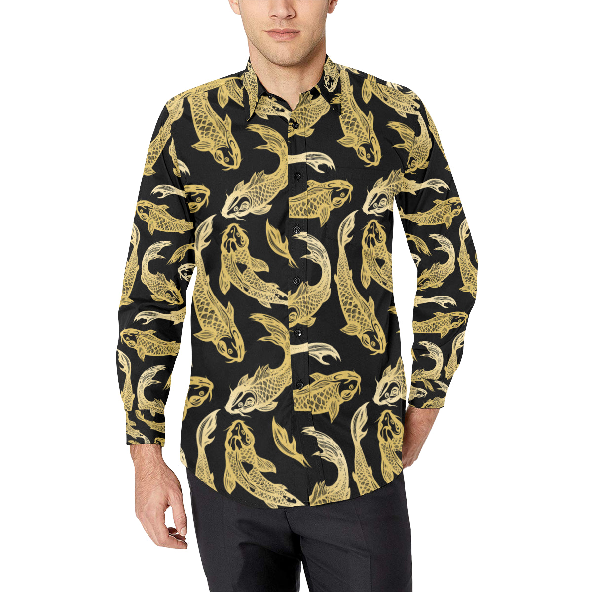 KOI Fish Pattern Print Design 03 Men's Long Sleeve Shirt