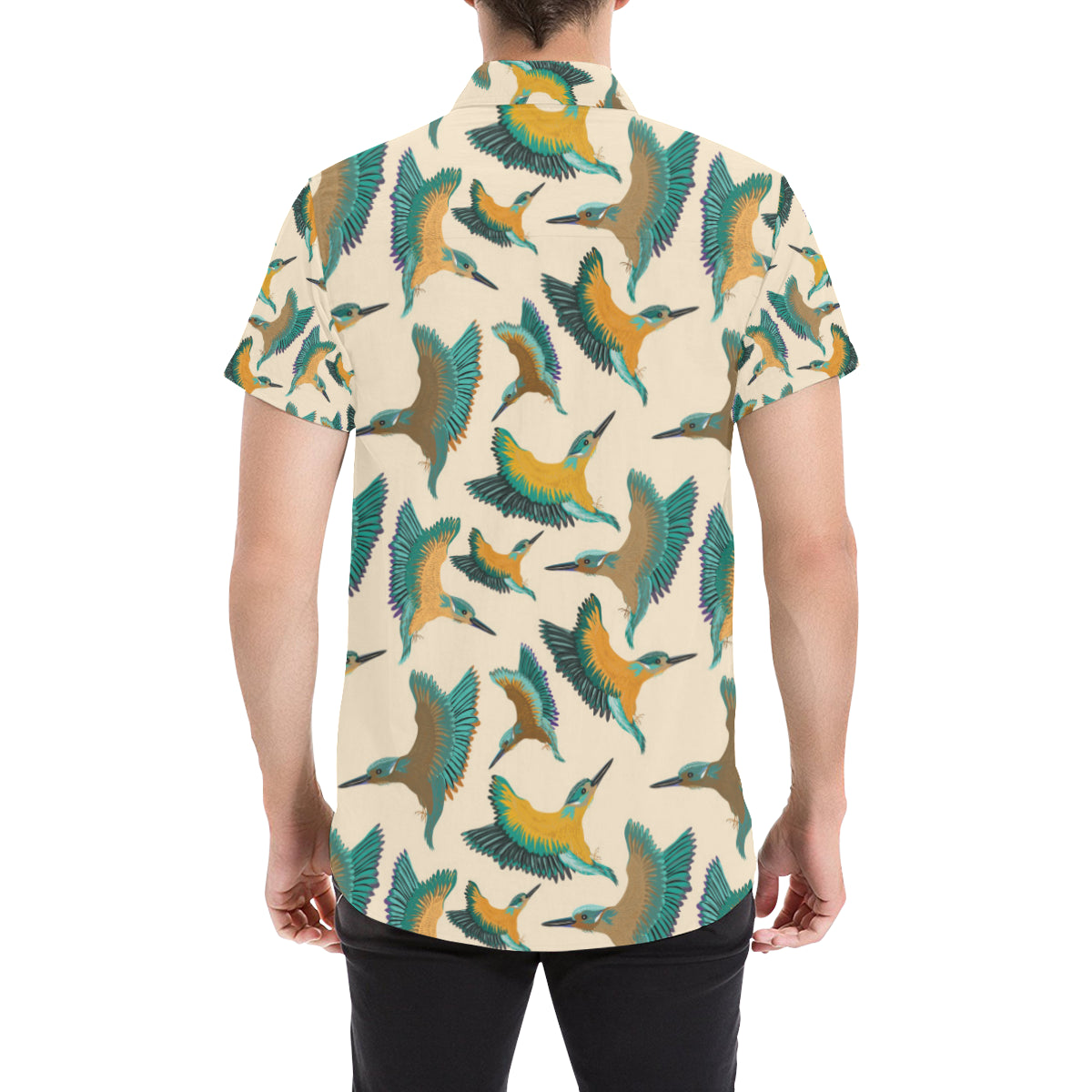 Kingfisher Pattern Print Design 02 Men's Short Sleeve Button Up Shirt