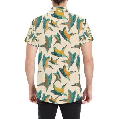 Kingfisher Pattern Print Design 02 Men's Short Sleeve Button Up Shirt