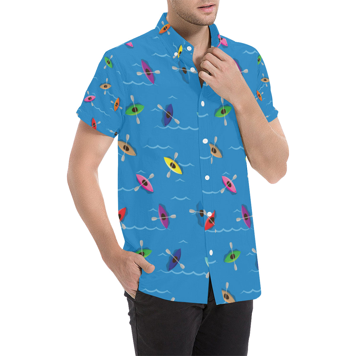 Kayak Pattern Print Design 03 Men's Short Sleeve Button Up Shirt