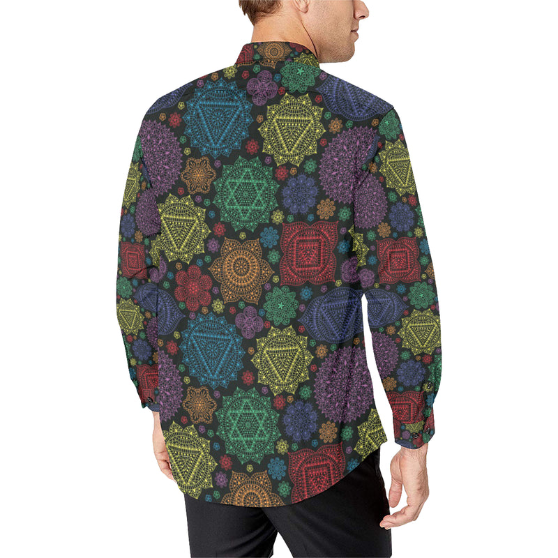 Chakra Mandala Print Pattern Men's Long Sleeve Shirt