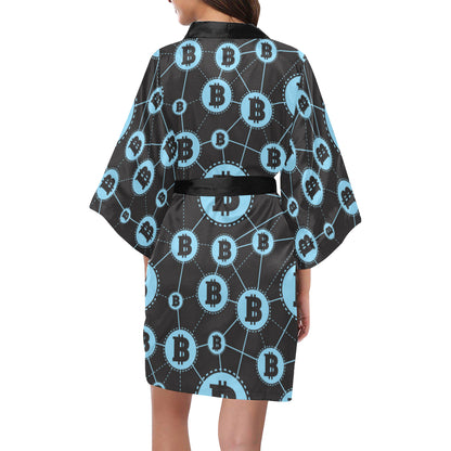 Cryptocurrency Pattern Print Design 02 Women's Short Kimono