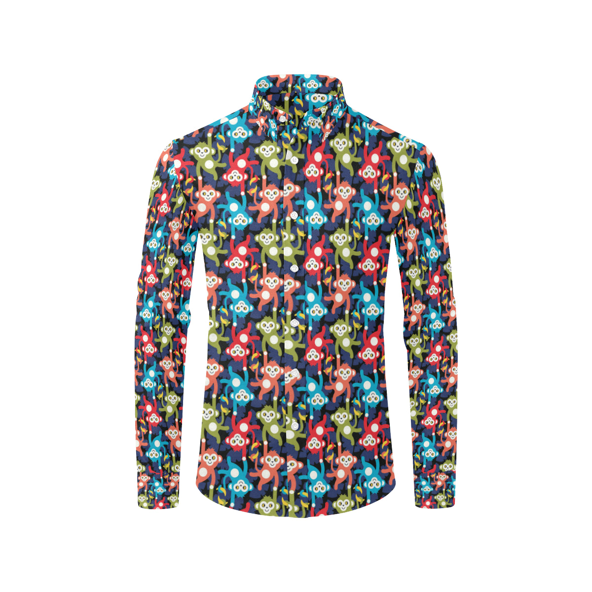 Monkey Colorful Design Themed Print Men's Long Sleeve Shirt