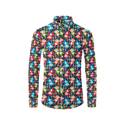 Monkey Colorful Design Themed Print Men's Long Sleeve Shirt